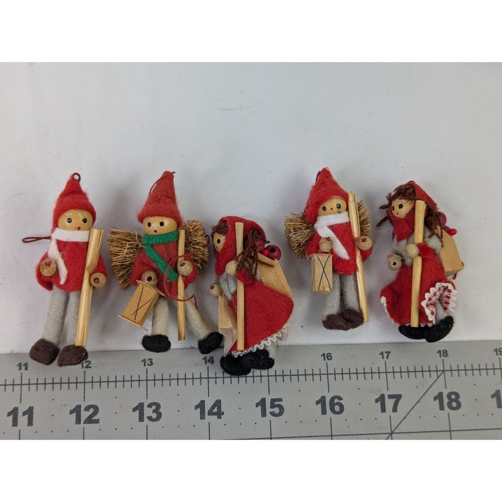 Christmas Ornament Lot Figures Wood Beads Straw 3 Inch